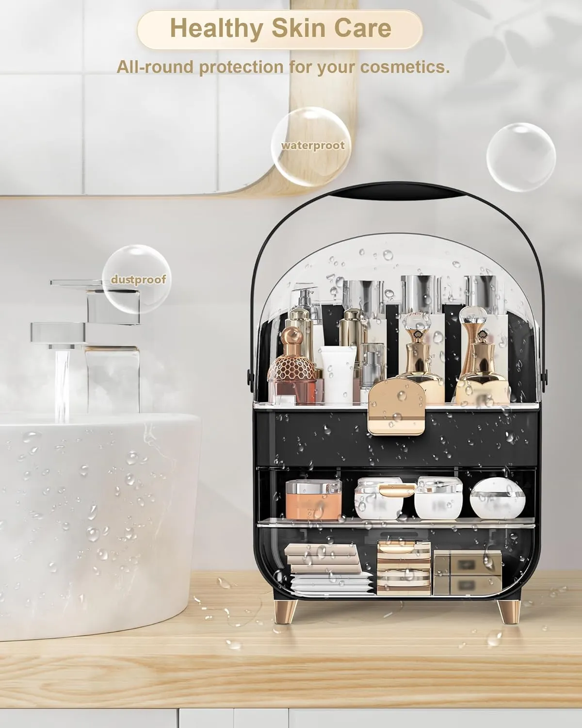 Makeup Organizer, Skincare Holder Bathroom Counter Organizer, Storage Box Cosmetic Display Cases, Teen Girl Gifts Trendy Stuff Make up Organizers for Vanity, Dresser, Countertop (black)