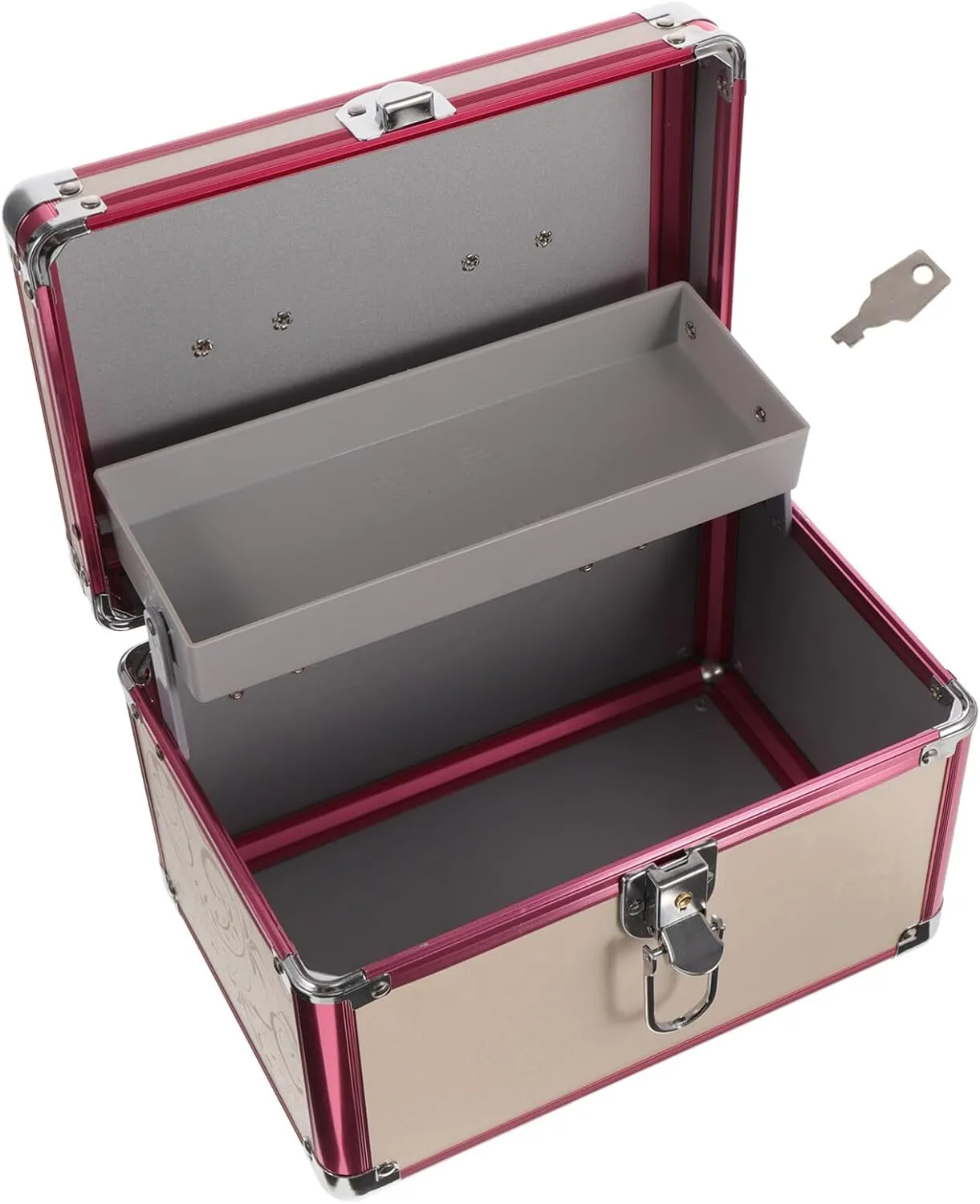 Makeup Train Case, Metal Pedicure Kit Storage Box Portable Jewelry Organizer Cosmetic Storage Container with Lock for Cosmetologist Traveling Manicure Nail Art