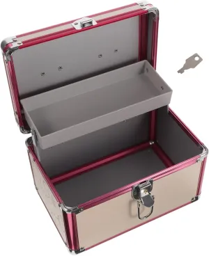 Makeup Train Case, Metal Pedicure Kit Storage Box Portable Jewelry Organizer Cosmetic Storage Container with Lock for Cosmetologist Traveling Manicure Nail Art