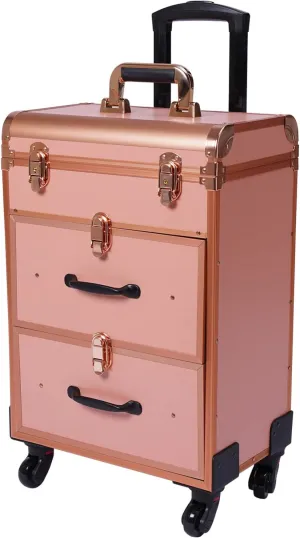 Makeup Trolley Case, 3 Layers Rolling Makeup Case with 4 Wheels Cosmetic Case, Professional Nail Polish Storage Makeup Train Organizer for Salon Barber (Gold)