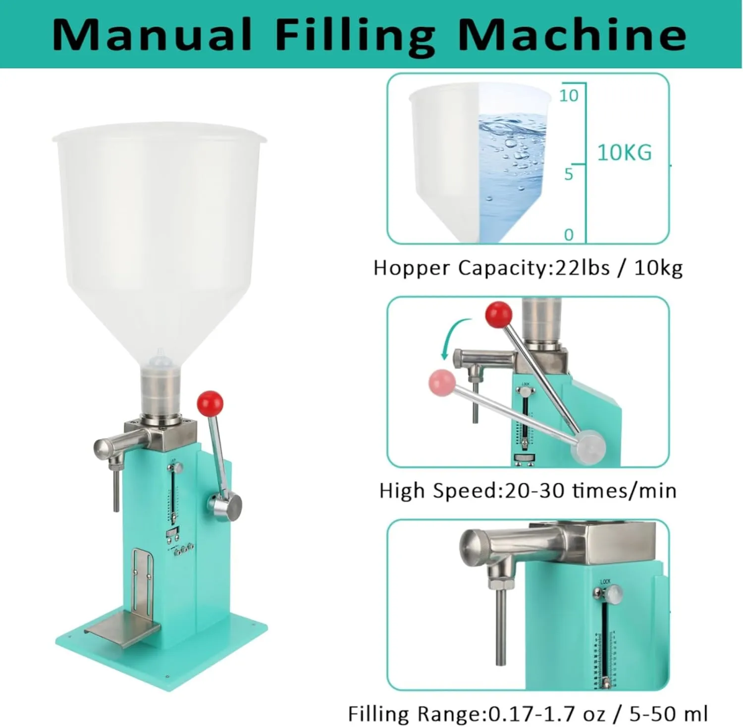 Manual Paste Liquid Filling Machine,5-50ml Filling Machine,Adjustable Bottle Filling Machine with Transparent, Lightweight Design for Liquid Paste Cosmetic Cream Drink A03 pro - Green