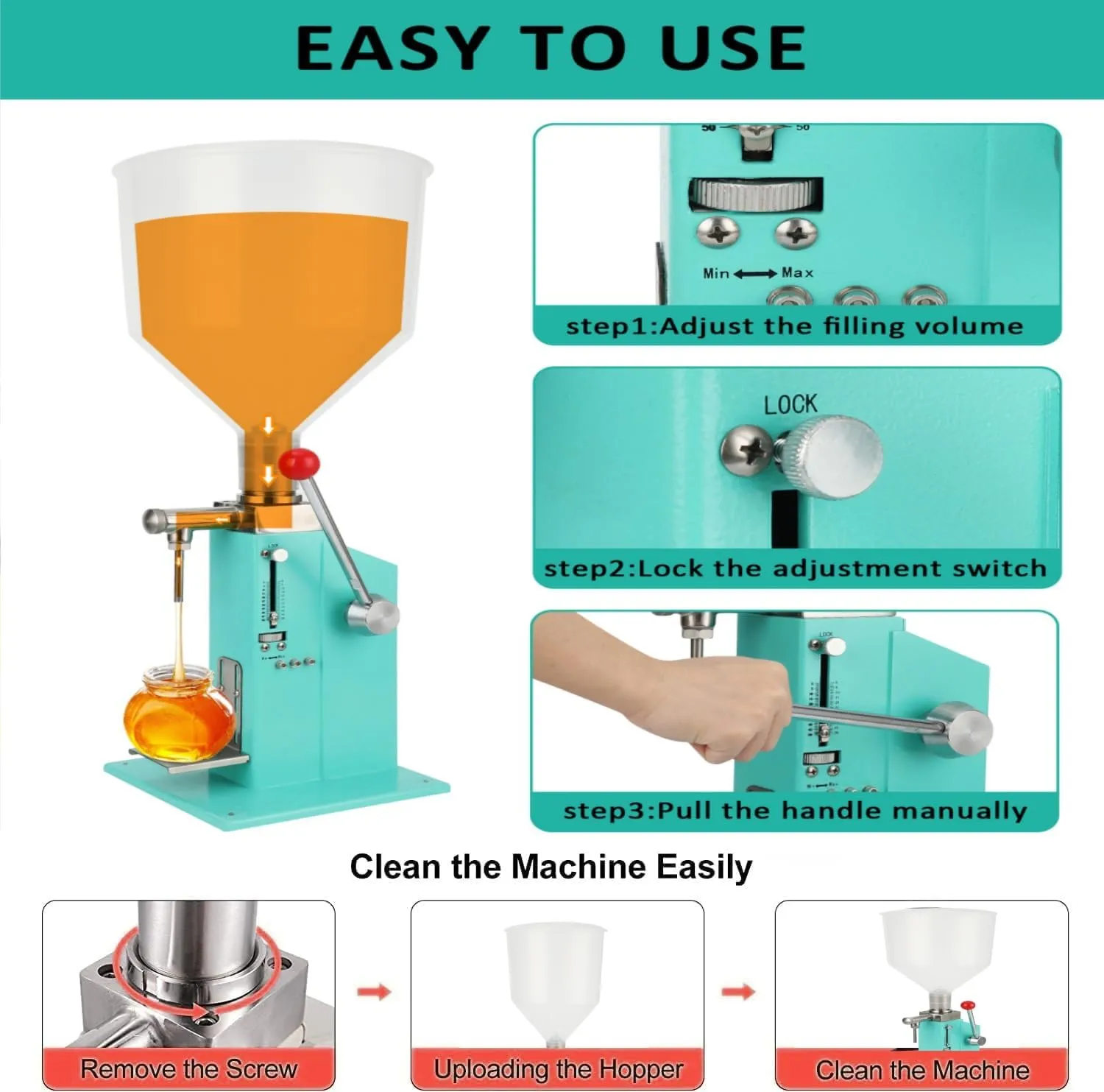 Manual Paste Liquid Filling Machine,5-50ml Filling Machine,Adjustable Bottle Filling Machine with Transparent, Lightweight Design for Liquid Paste Cosmetic Cream Drink A03 pro - Green