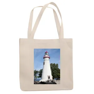 Marblehead Lighthouse looking over Lake Erie Natural White Multicolor Canvas Tote Bag