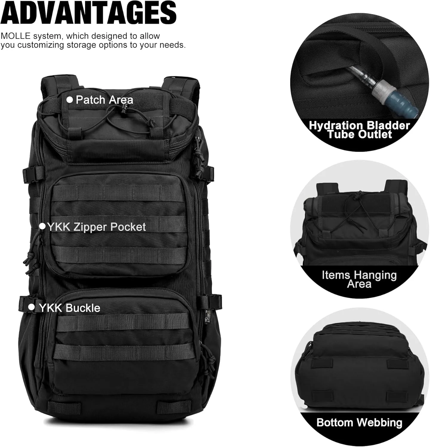 Mardingtop Tactical Backpacks Molle Hiking daypacks for Motorcycle Camping Hiking Military Traveling,25L Backpack