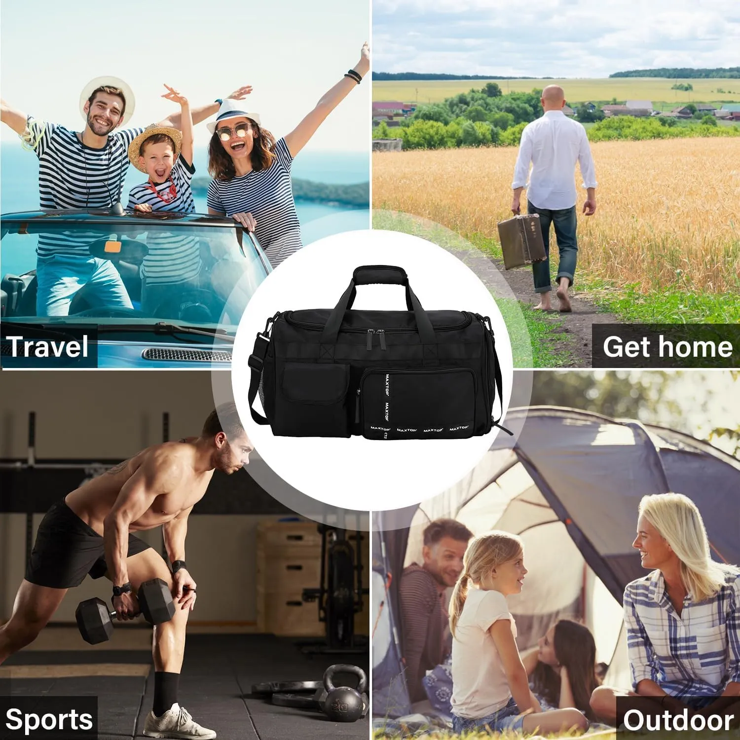 MAXTOP Gym Bag for Women Men Travel Duffle Bag Large Capacity Carry On Weekender Overnight Bag With Shoe Compartment Gym Tote Dry Wet Separation Duffel Bag for Travel