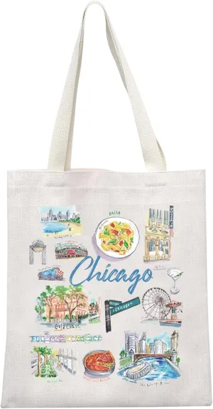 MEIKIUP Chicago Canvas Tote Bag Chicago Travel Bag Chicago Souvenir Gift Welcome to Chicago Bag Chicago Landmarks Gift