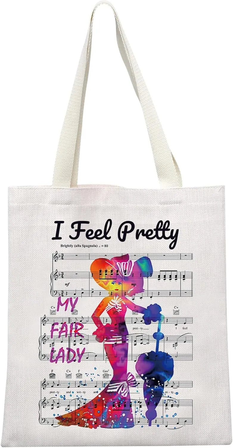 MEIKIUP My Fair Lady Musical Inspired Gift I Feel Pretty Musical Tote Bag Musical Lover Shoulder Bag