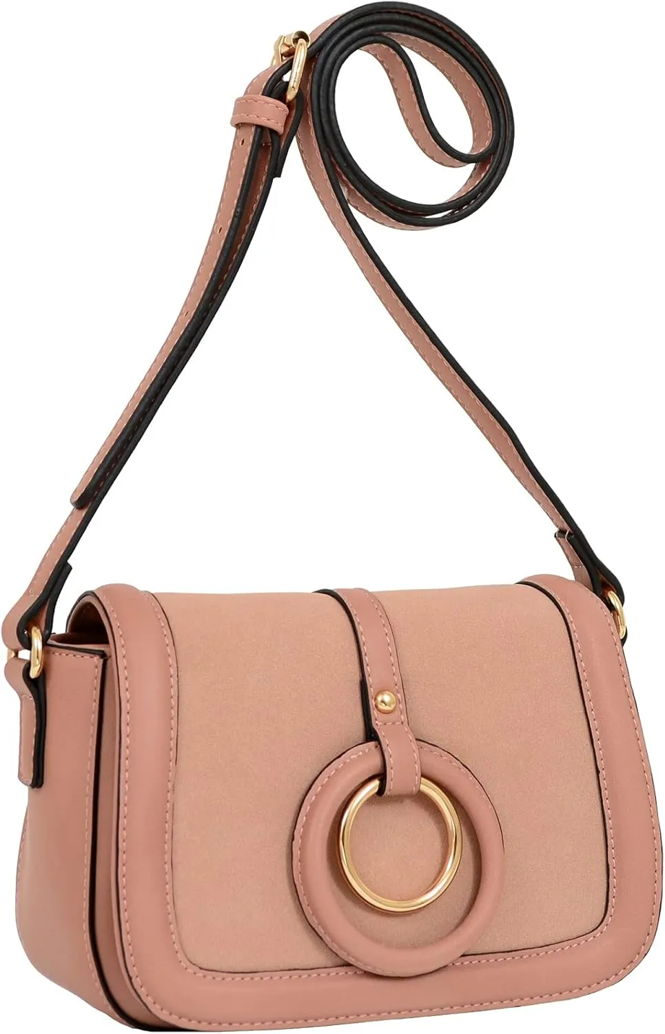Mellow World Women Two-Tone with Circular Pendant Messenger Crossbody Shoulder Bag