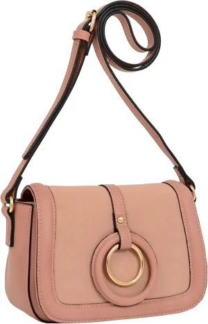 Mellow World Women Two-Tone with Circular Pendant Messenger Crossbody Shoulder Bag