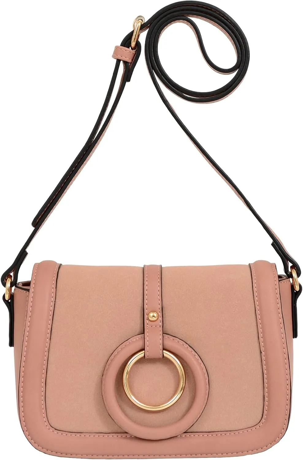 Mellow World Women Two-Tone with Circular Pendant Messenger Crossbody Shoulder Bag
