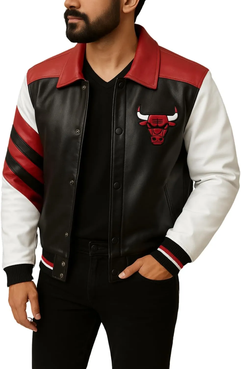 Men Chicago Vintage Baseball Bomber Bull Leather Jacket Ultra Game Letterman Baseball Varsity Leather Bull Jacket