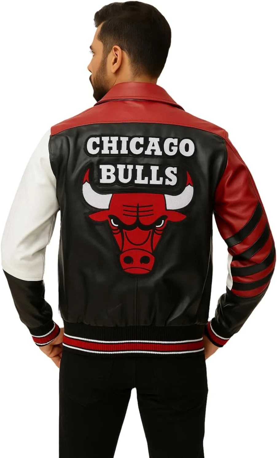 Men Chicago Vintage Baseball Bomber Bull Leather Jacket Ultra Game Letterman Baseball Varsity Leather Bull Jacket