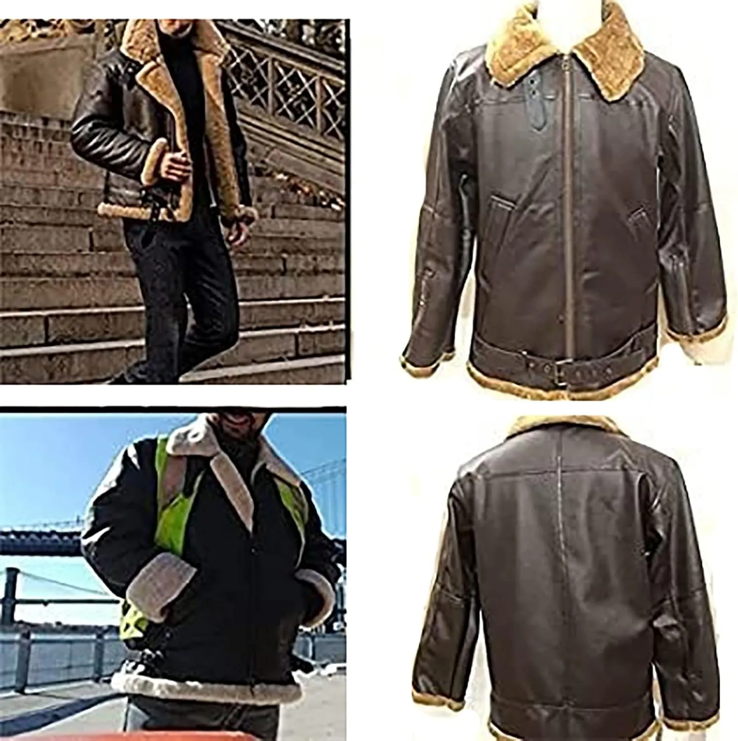 Men Fur Leather Jacket Aviator Bomber Lambskin Coat Fleece Padded Jackets Men Faux Fur Jacket