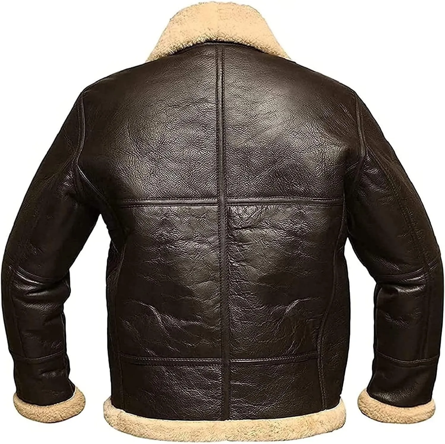 Men Fur Leather Jacket Aviator Bomber Lambskin Coat Fleece Padded Jackets Men Faux Fur Jacket