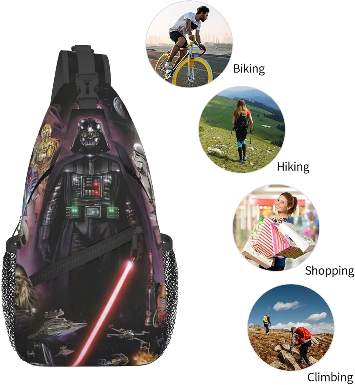 Men Women Cross Chest Sling Bag Diagonally, Darth Image Vader Durable Adjustable for Outdoor Travel Cycling Travel Hiking Daypack