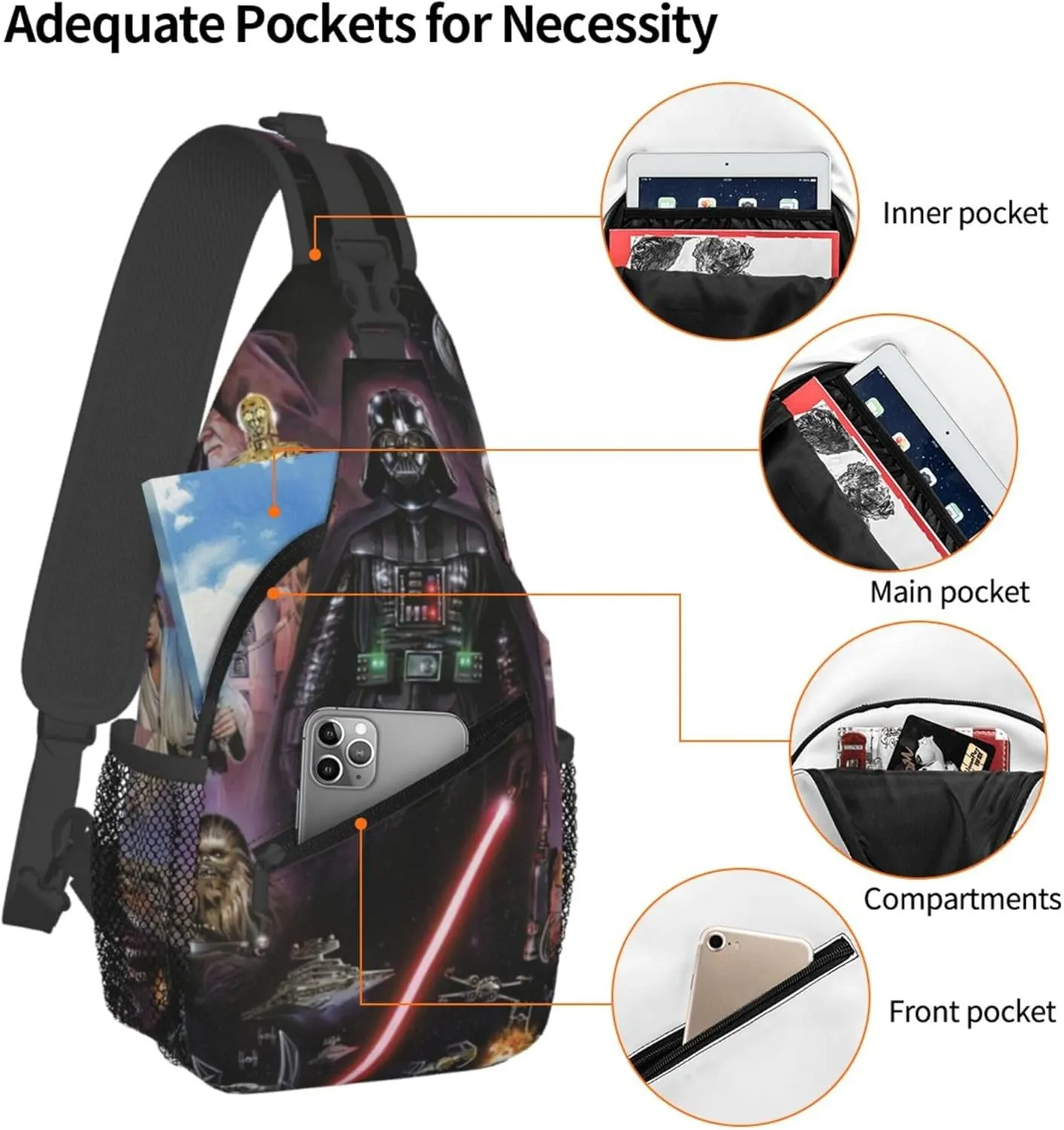 Men Women Cross Chest Sling Bag Diagonally, Darth Image Vader Durable Adjustable for Outdoor Travel Cycling Travel Hiking Daypack