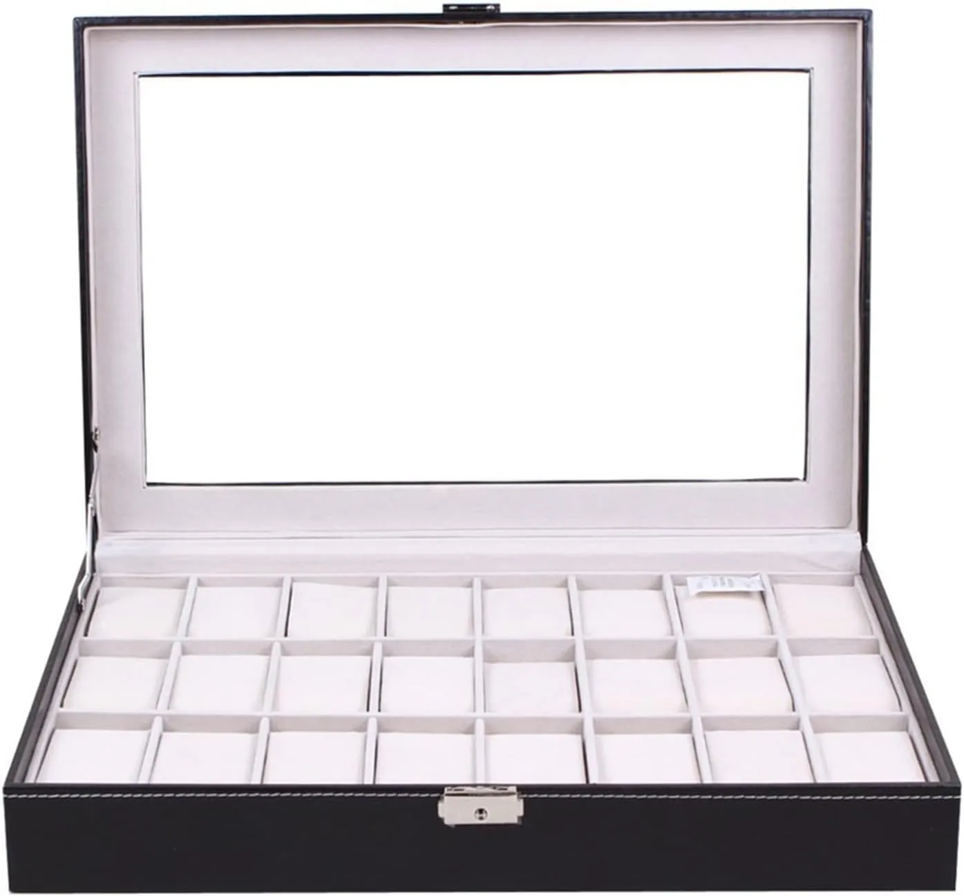 Mens Jewellery Box Watch Box Organizer Watch Display Box 24 Grid Wristwatch Storage Case Organizer Holder Pu Leather Watch Dislpay Box Organizer with Transparent Glass Top Watch Dislpay Box Lofty