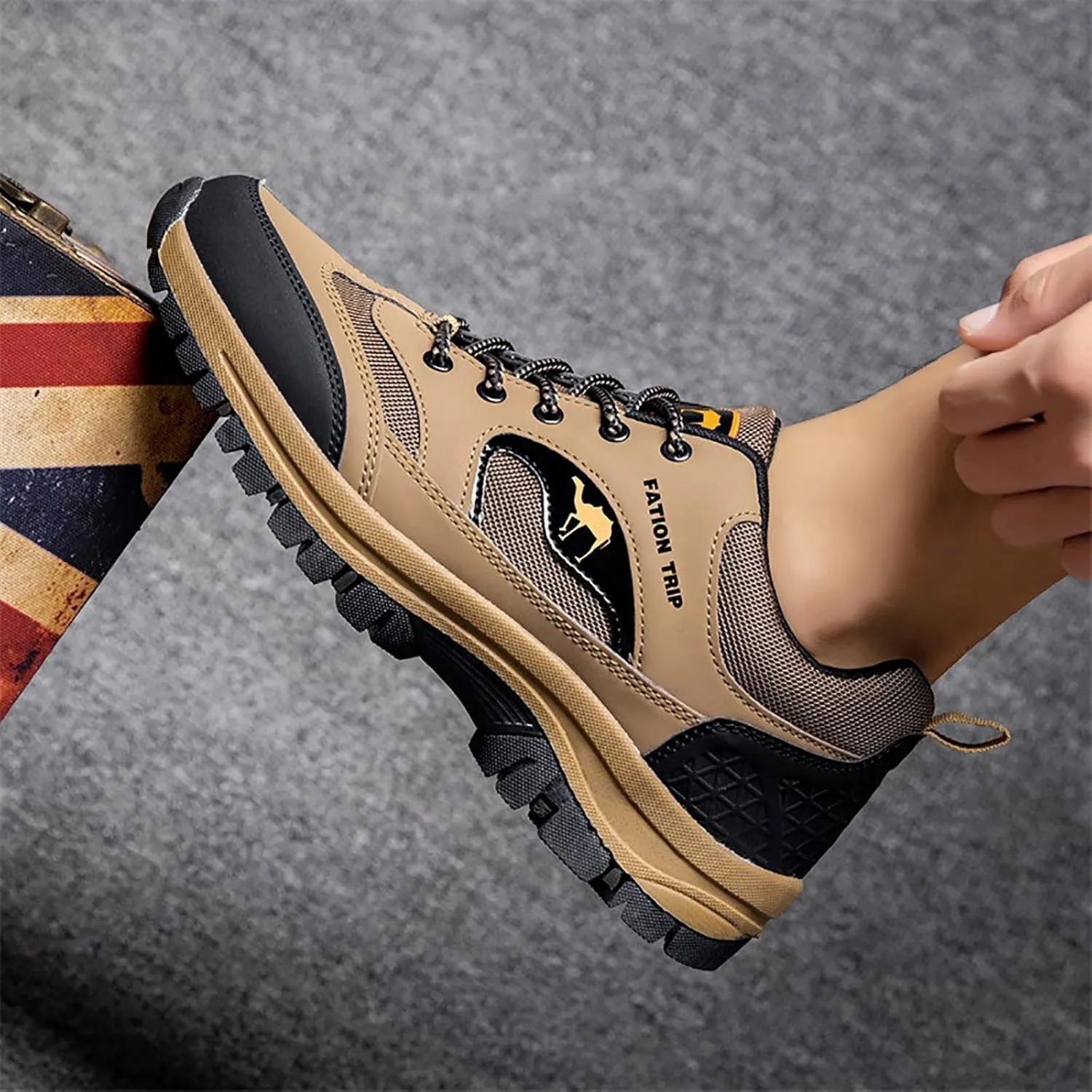 Men's Waterproof Hiking Shoes Lightweight Non Slip Outdoor Cut Top Comfortable Ankle Boots Breathable Hike Trekking Climbing Mountaineering Daily Walking Work Shoes Men