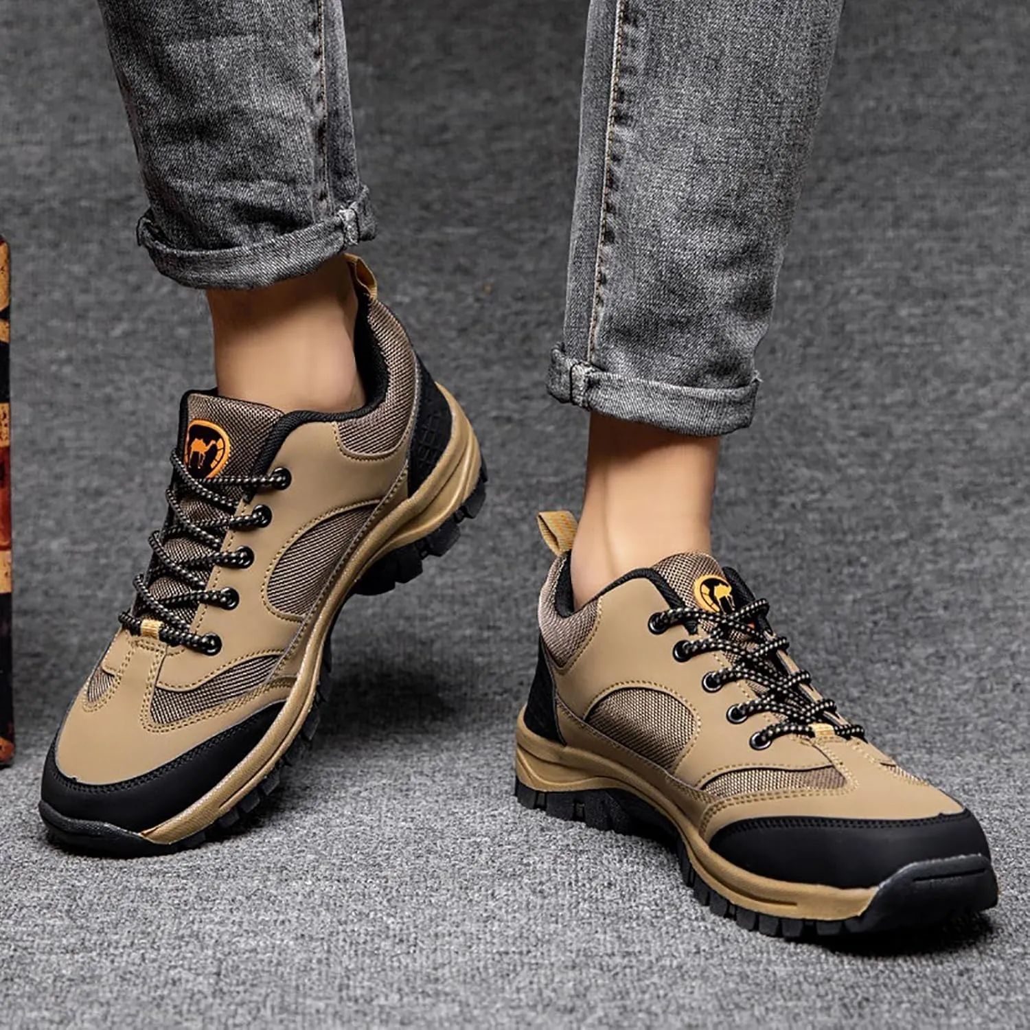 Men's Waterproof Hiking Shoes Lightweight Non Slip Outdoor Cut Top Comfortable Ankle Boots Breathable Hike Trekking Climbing Mountaineering Daily Walking Work Shoes Men