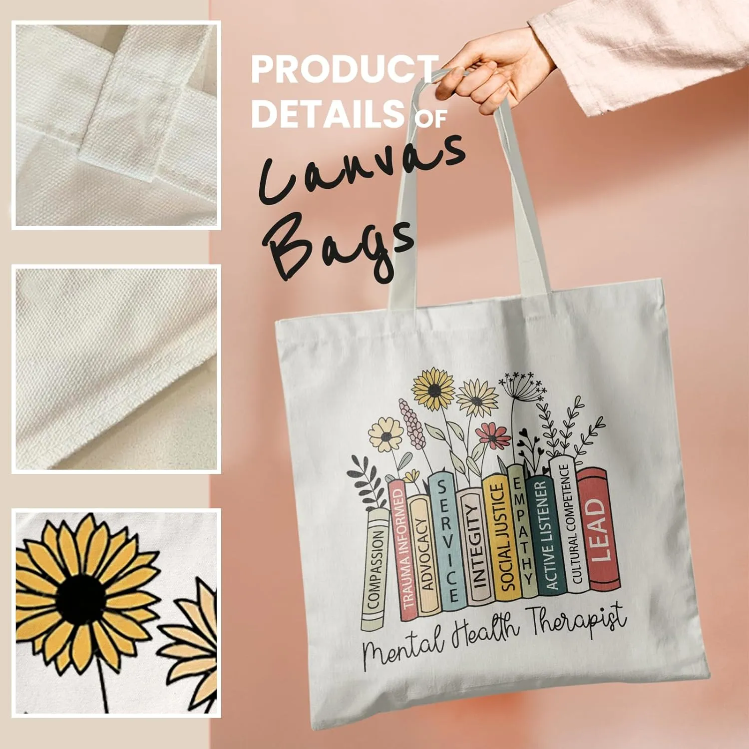 Mental Health Canvas Tote Bag - Aesthetic Canvas Shoulder Bag for Women