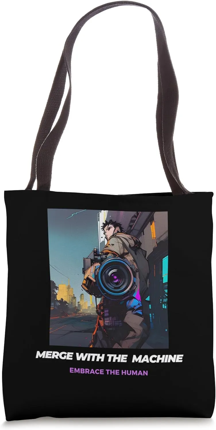 Merge with the Machine, embrace the human Anime Tote Bag
