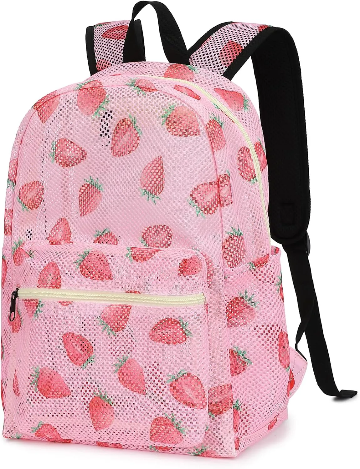 Mesh School Backpack for Girls Women, Heavy Duty See Through College Bookbag School Bag with Storage Bag (Strawberry)
