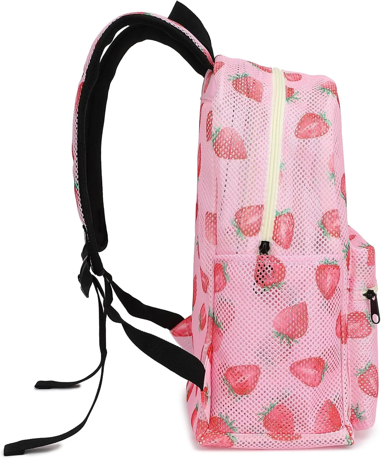 Mesh School Backpack for Girls Women, Heavy Duty See Through College Bookbag School Bag with Storage Bag (Strawberry)