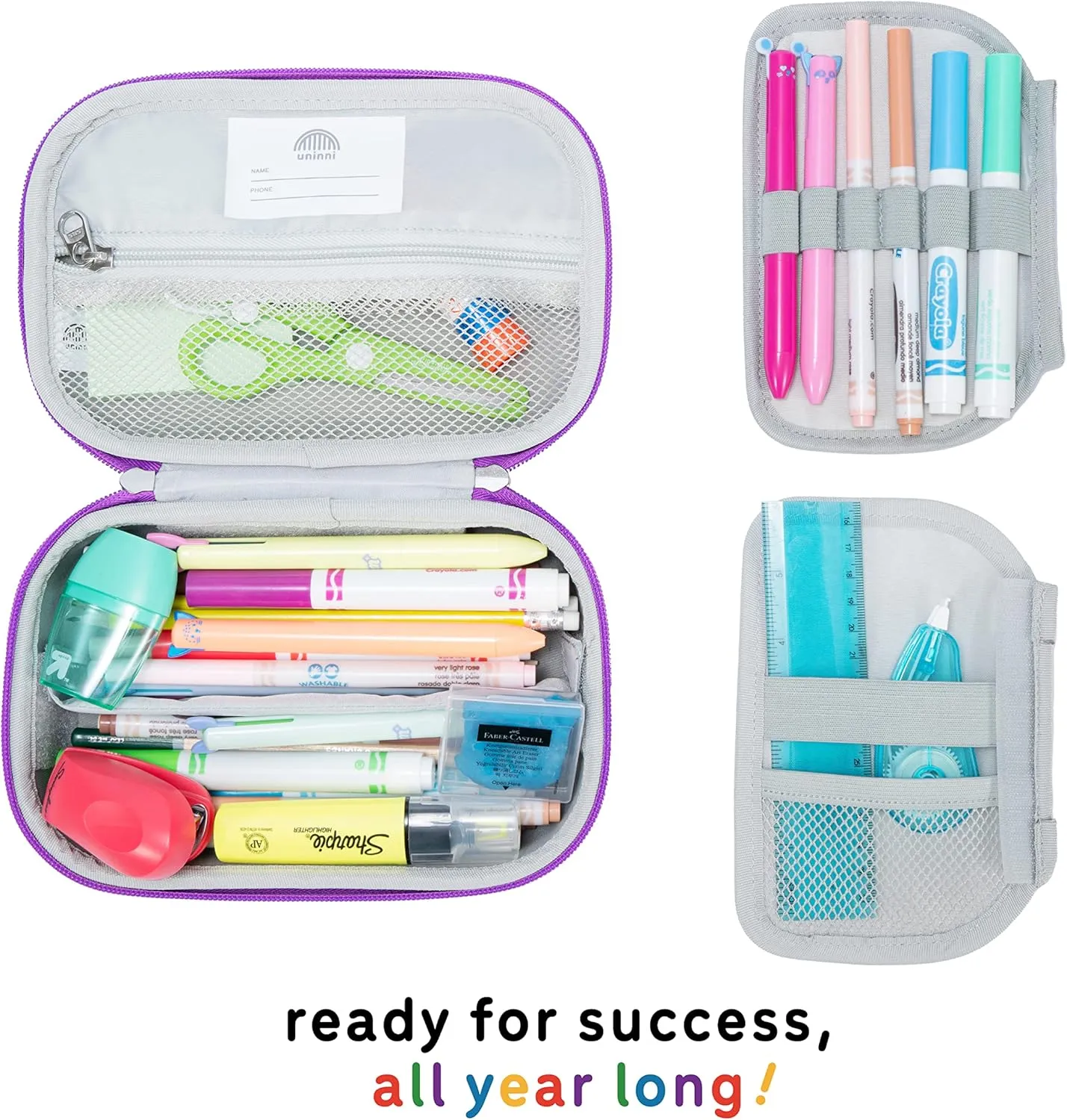Metallic Lilac Pencil Case for Girls age 3  - Large Kids Pencil Case with Mesh Storage Pocket & 2 Removable Dividers for Organizing Markers & Pens. Pencil Case for Kids with a durable design