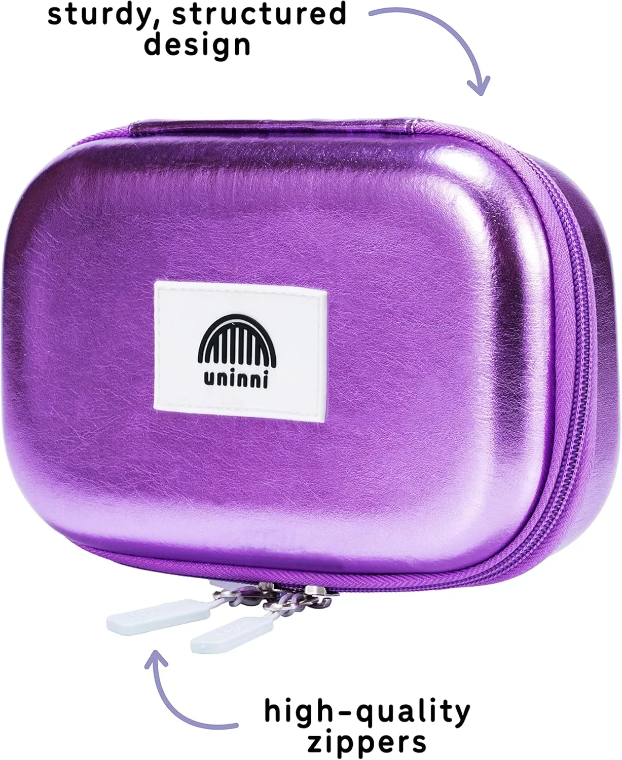 Metallic Lilac Pencil Case for Girls age 3  - Large Kids Pencil Case with Mesh Storage Pocket & 2 Removable Dividers for Organizing Markers & Pens. Pencil Case for Kids with a durable design