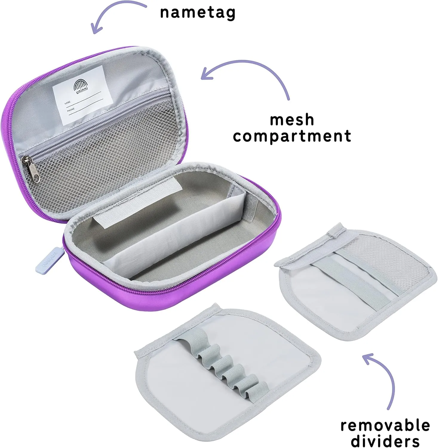 Metallic Lilac Pencil Case for Girls age 3  - Large Kids Pencil Case with Mesh Storage Pocket & 2 Removable Dividers for Organizing Markers & Pens. Pencil Case for Kids with a durable design