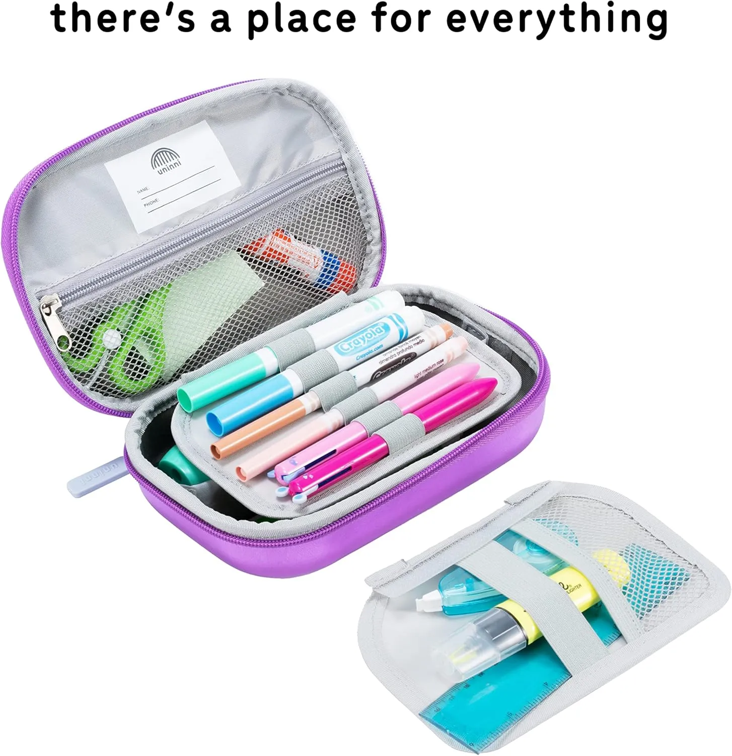 Metallic Lilac Pencil Case for Girls age 3  - Large Kids Pencil Case with Mesh Storage Pocket & 2 Removable Dividers for Organizing Markers & Pens. Pencil Case for Kids with a durable design