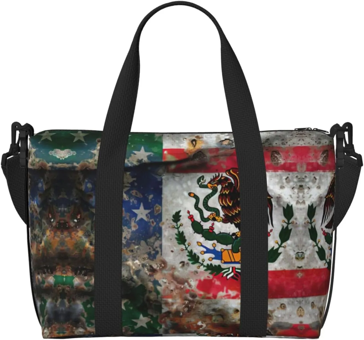 Mexican American Flag Small Duffel Bag Foldable Travel Bag Weekender Bag Overnight Gym Hospital Bags For Women&Men