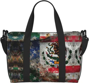 Mexican American Flag Small Duffel Bag Foldable Travel Bag Weekender Bag Overnight Gym Hospital Bags For Women&Men