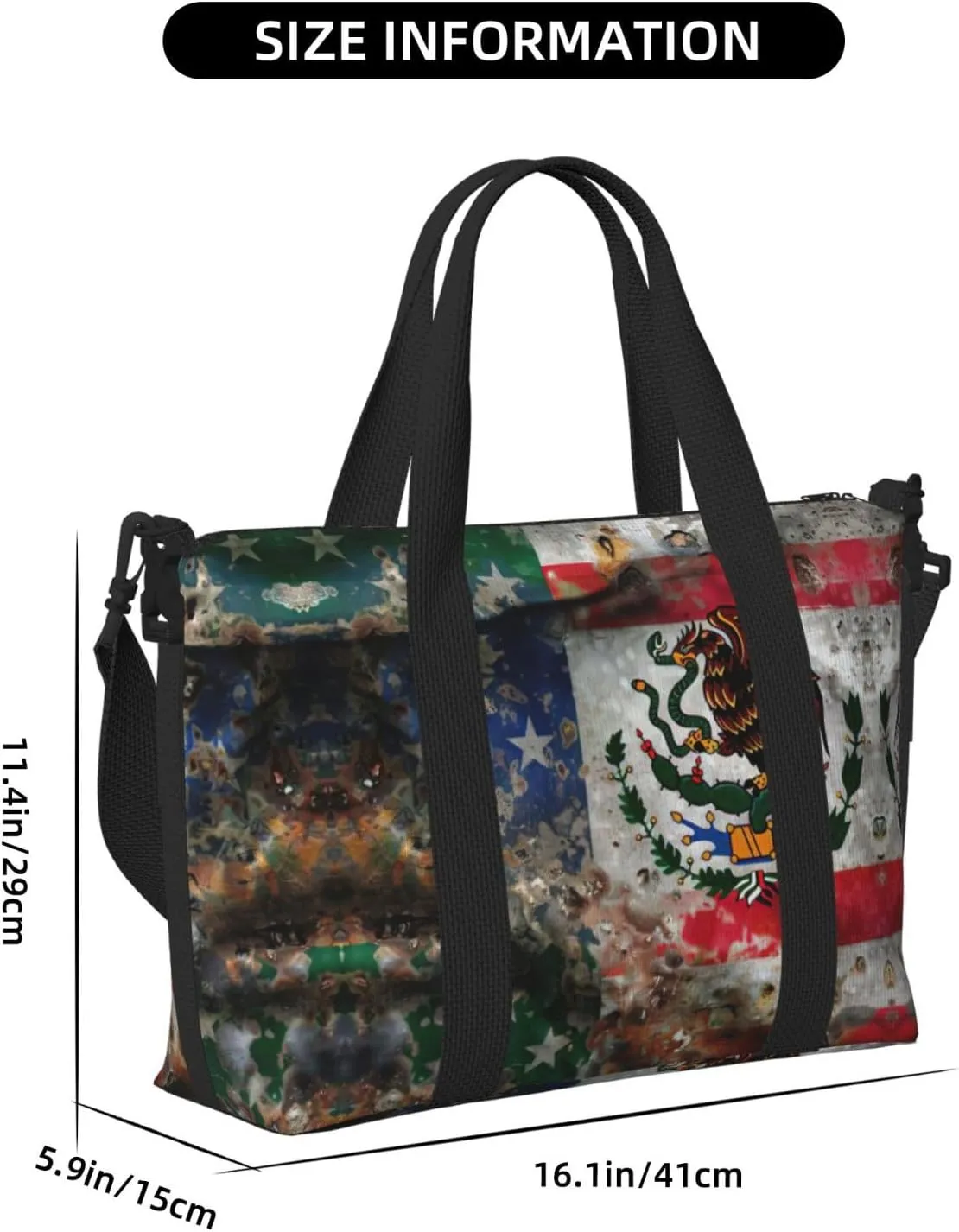 Mexican American Flag Small Duffel Bag Foldable Travel Bag Weekender Bag Overnight Gym Hospital Bags For Women&Men