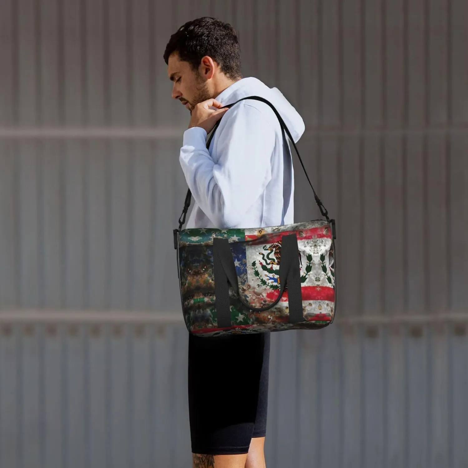 Mexican American Flag Small Duffel Bag Foldable Travel Bag Weekender Bag Overnight Gym Hospital Bags For Women&Men
