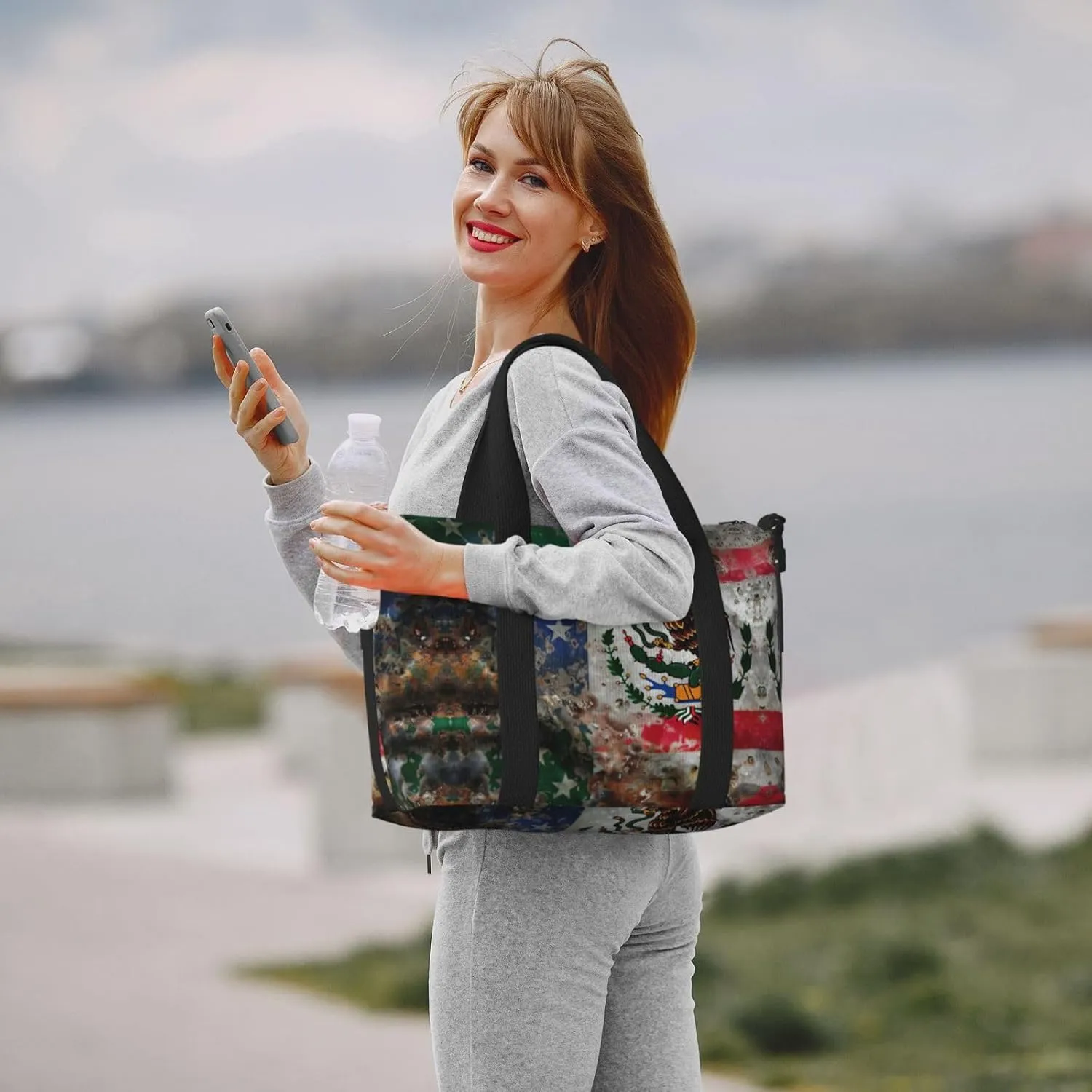 Mexican American Flag Small Duffel Bag Foldable Travel Bag Weekender Bag Overnight Gym Hospital Bags For Women&Men