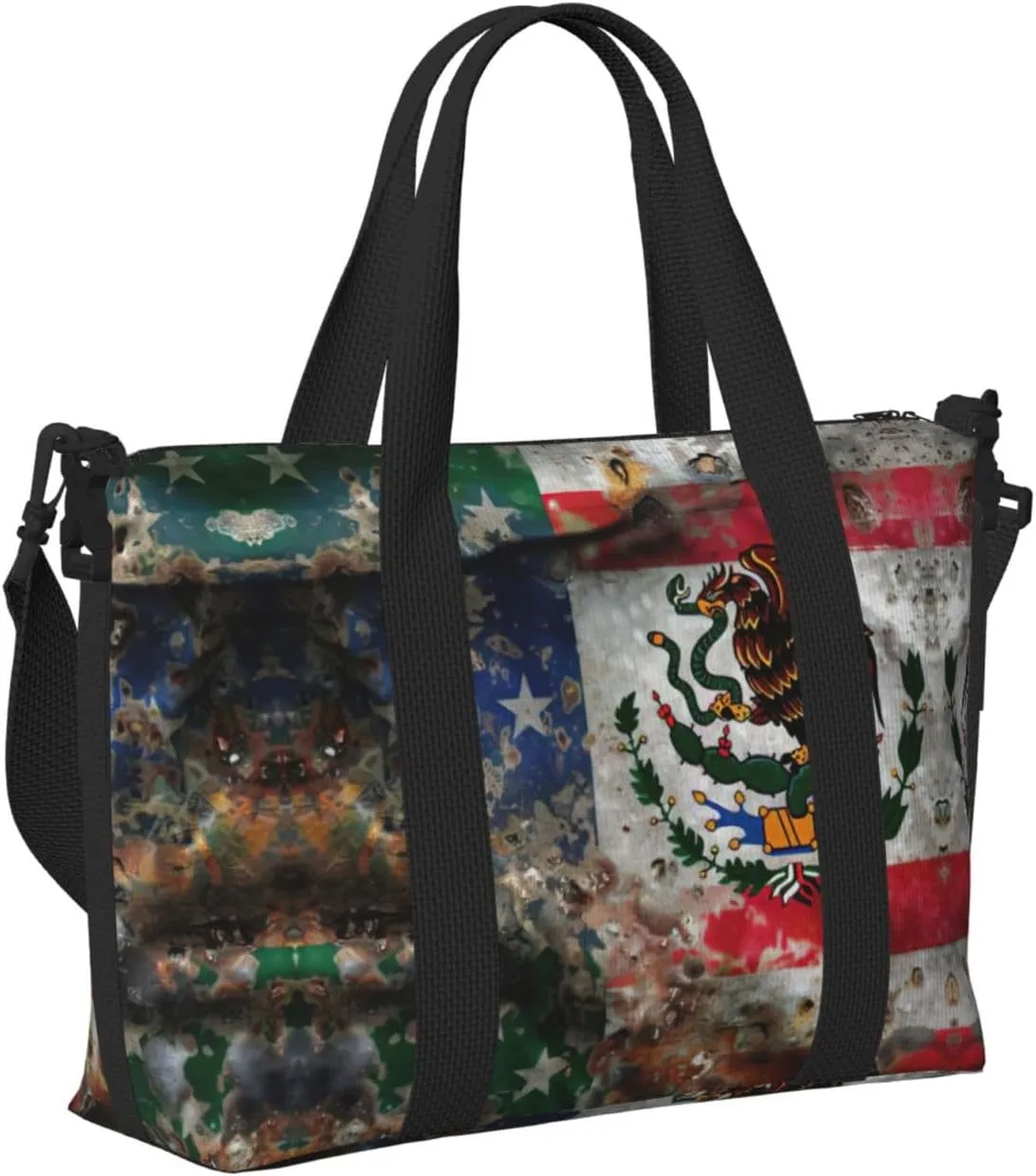 Mexican American Flag Small Duffel Bag Foldable Travel Bag Weekender Bag Overnight Gym Hospital Bags For Women&Men