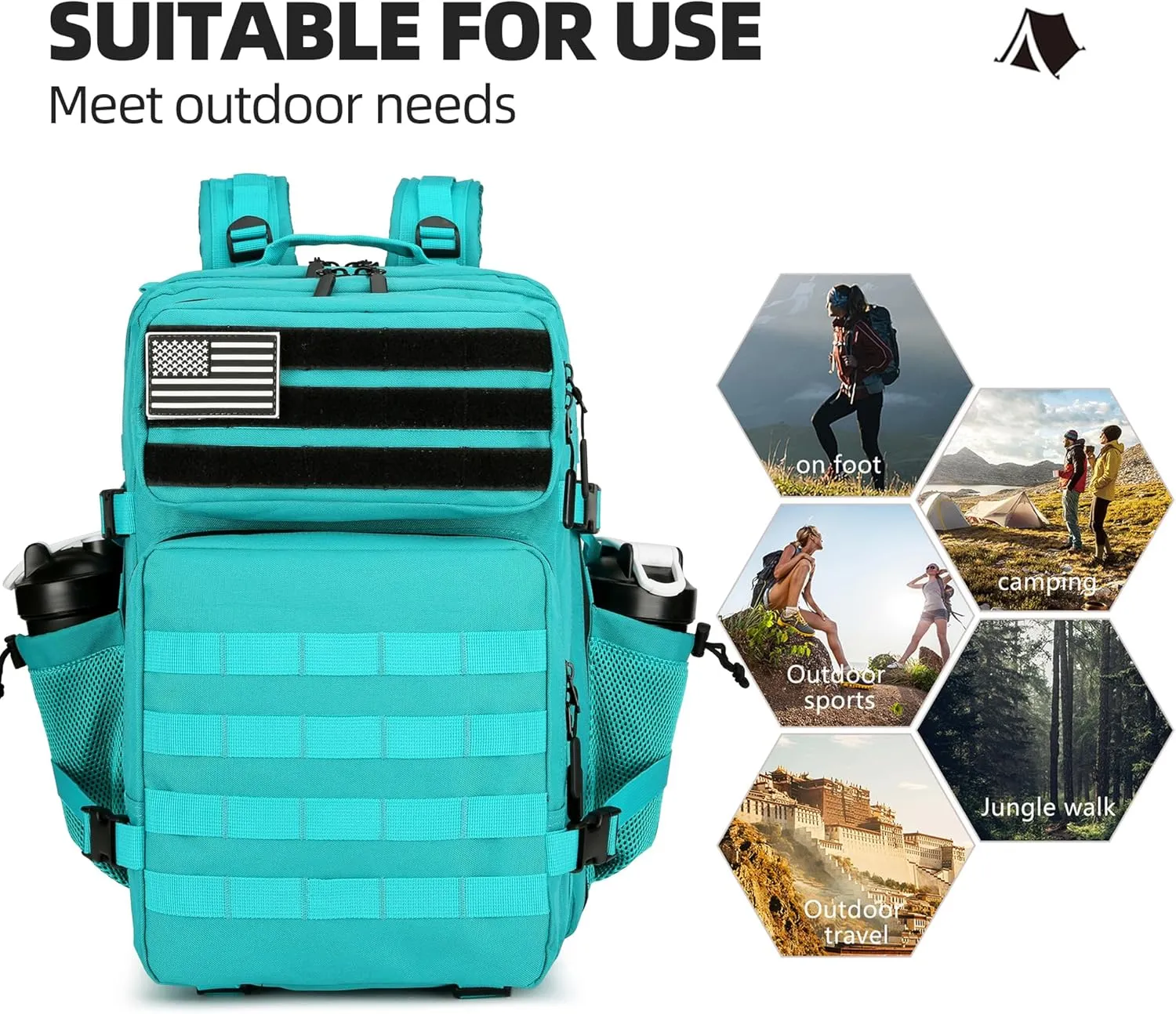 Military Tactical Backpacks Molle Army Assault Pack Hydration Pack Waist Belt Tactical Daypack Molle Hiking Packs (Lake Blue)