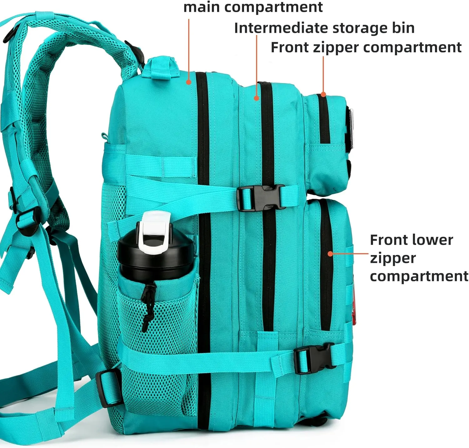 Military Tactical Backpacks Molle Army Assault Pack Hydration Pack Waist Belt Tactical Daypack Molle Hiking Packs (Lake Blue)