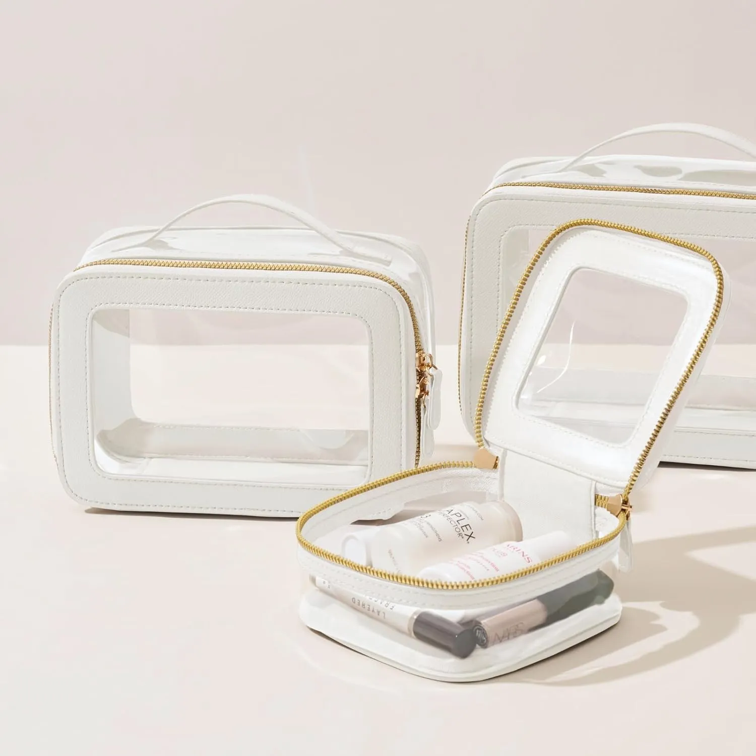 Mini Cosmetic Bag Clear Makeup Bag Small Travel Toiletry Bag with Zipper, Cute Car Cosmetic Case Transparent Makeup Pouch for Purse (White)
