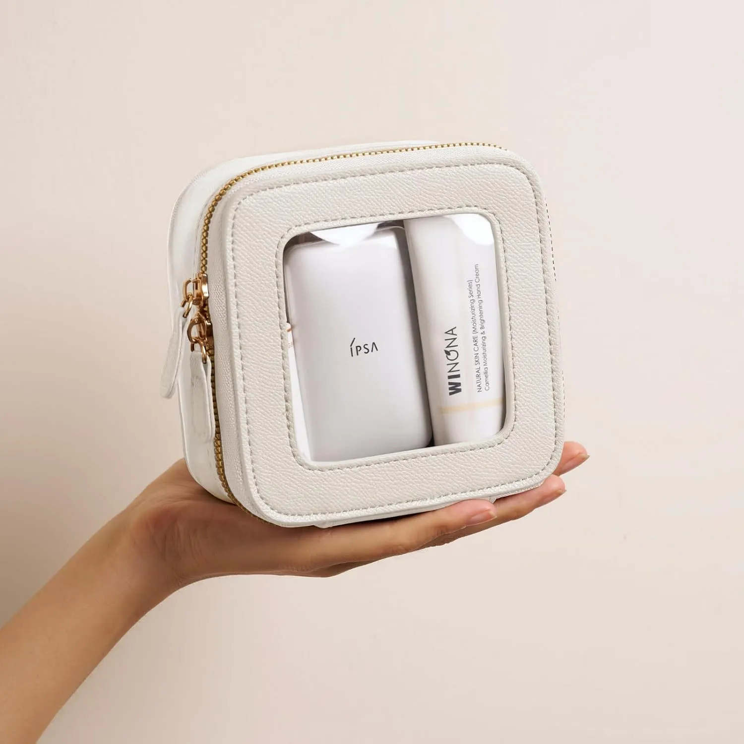 Mini Cosmetic Bag Clear Makeup Bag Small Travel Toiletry Bag with Zipper, Cute Car Cosmetic Case Transparent Makeup Pouch for Purse (White)
