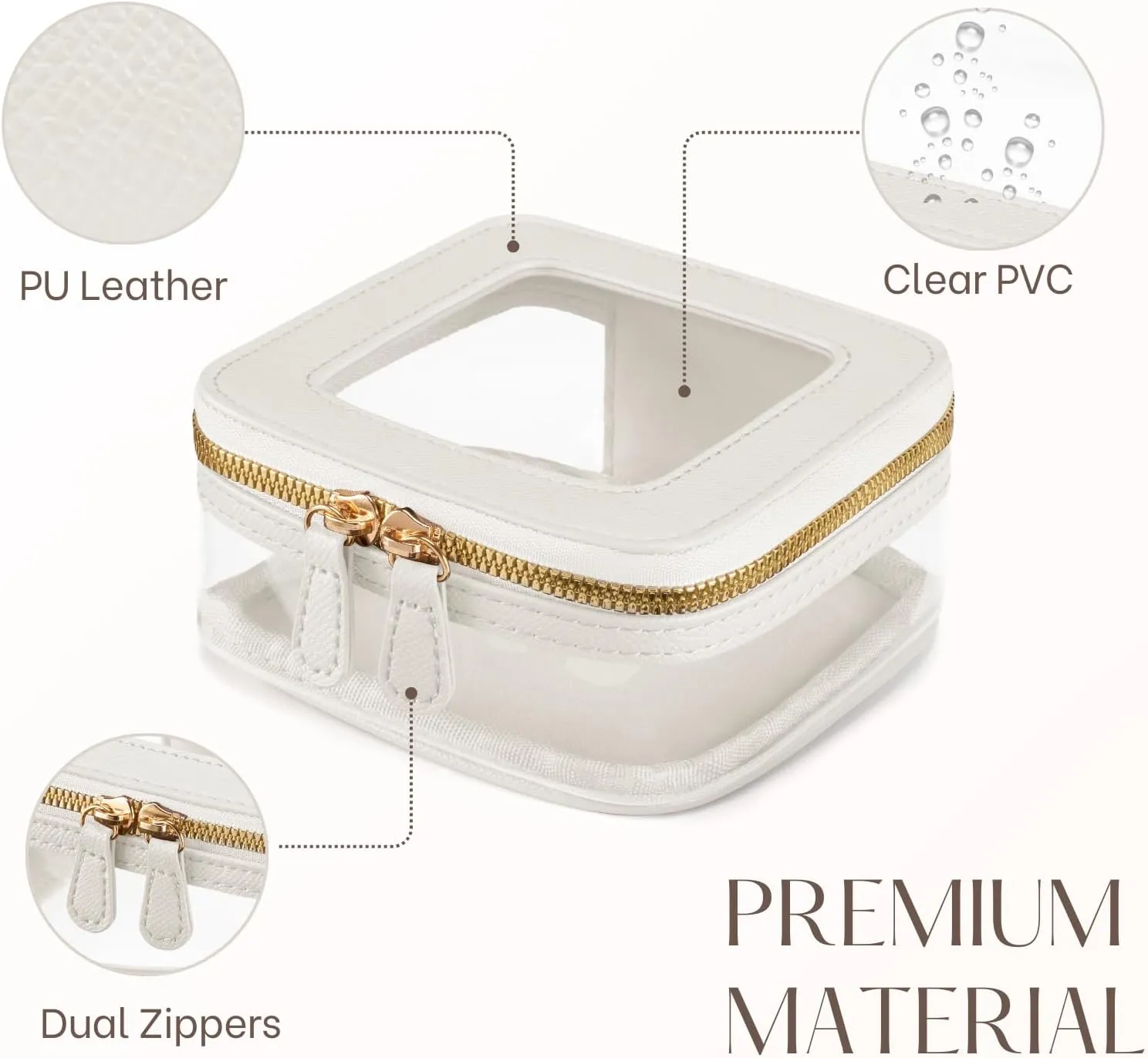 Mini Cosmetic Bag Clear Makeup Bag Small Travel Toiletry Bag with Zipper, Cute Car Cosmetic Case Transparent Makeup Pouch for Purse (White)