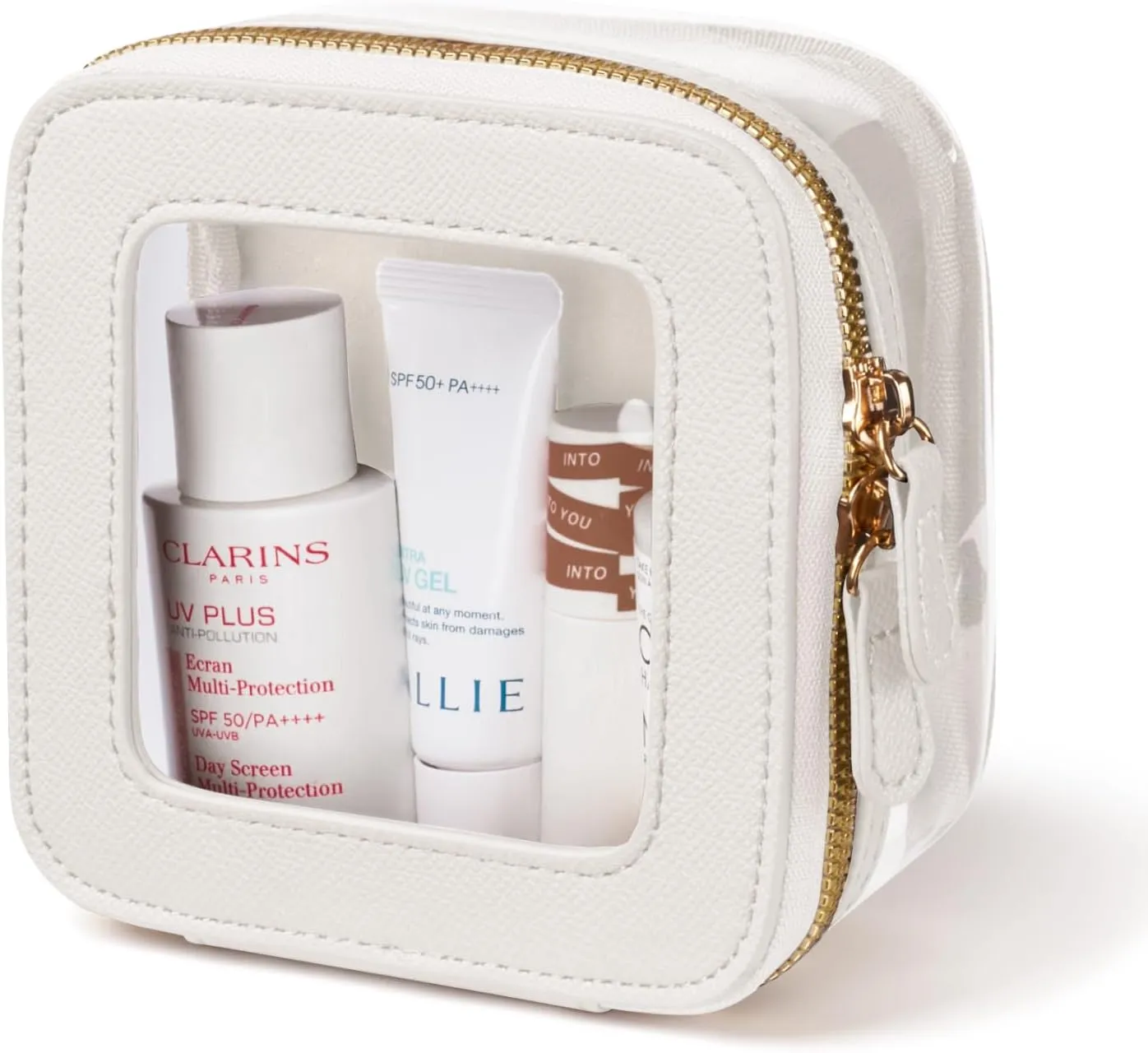 Mini Cosmetic Bag Clear Makeup Bag Small Travel Toiletry Bag with Zipper, Cute Car Cosmetic Case Transparent Makeup Pouch for Purse (White)