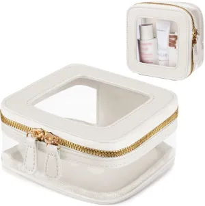 Mini Cosmetic Bag Clear Makeup Bag Small Travel Toiletry Bag with Zipper, Cute Car Cosmetic Case Transparent Makeup Pouch for Purse (White)