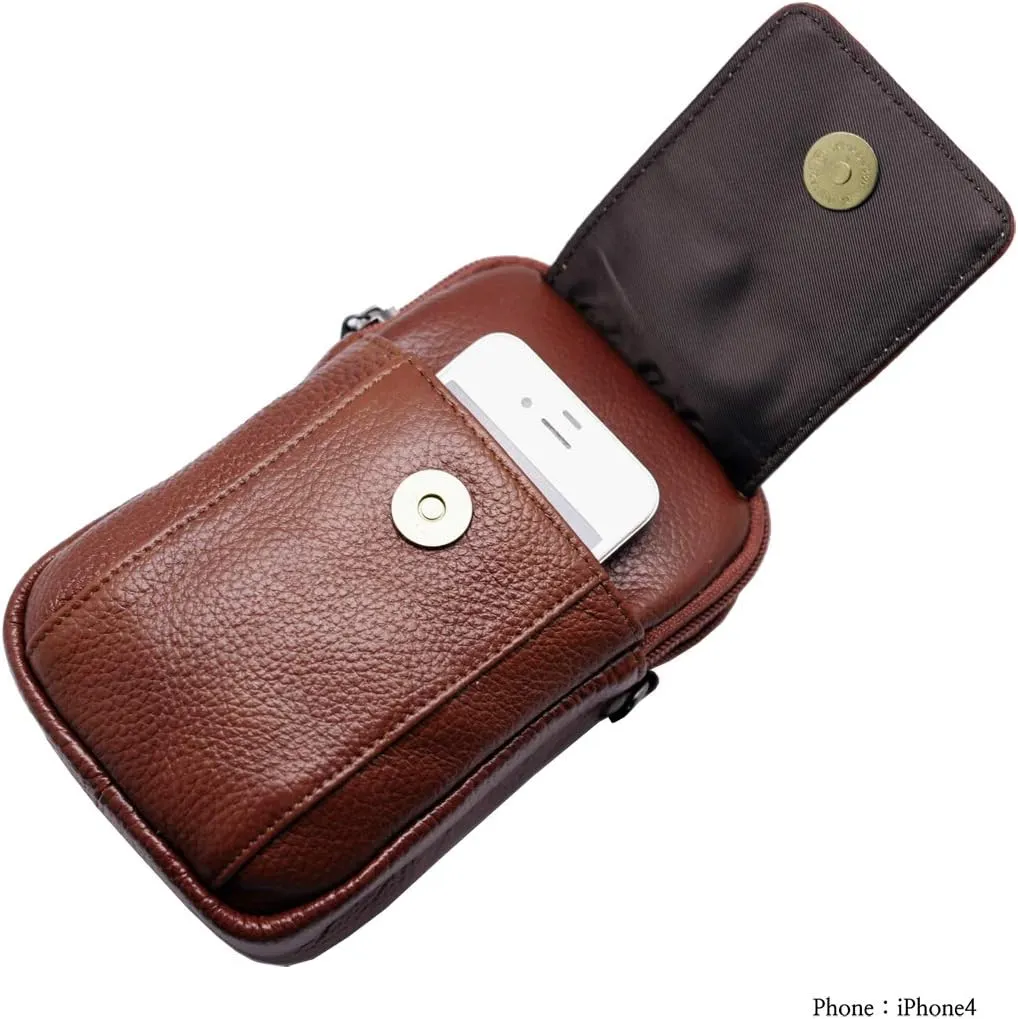 Mini Leather Messenger Bag Cellphone Shoulder Bag Pocket Money Purse Pouch Tool Bag Fanny Pack for Men Women