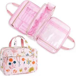 MissBoy Toiletry Bag for Women, Travel Organizer Large Wash Bag, Cosmetic Bag with Holder for Brushes Set, Stand Up Cosmetic Case for Full Sized Toiletries