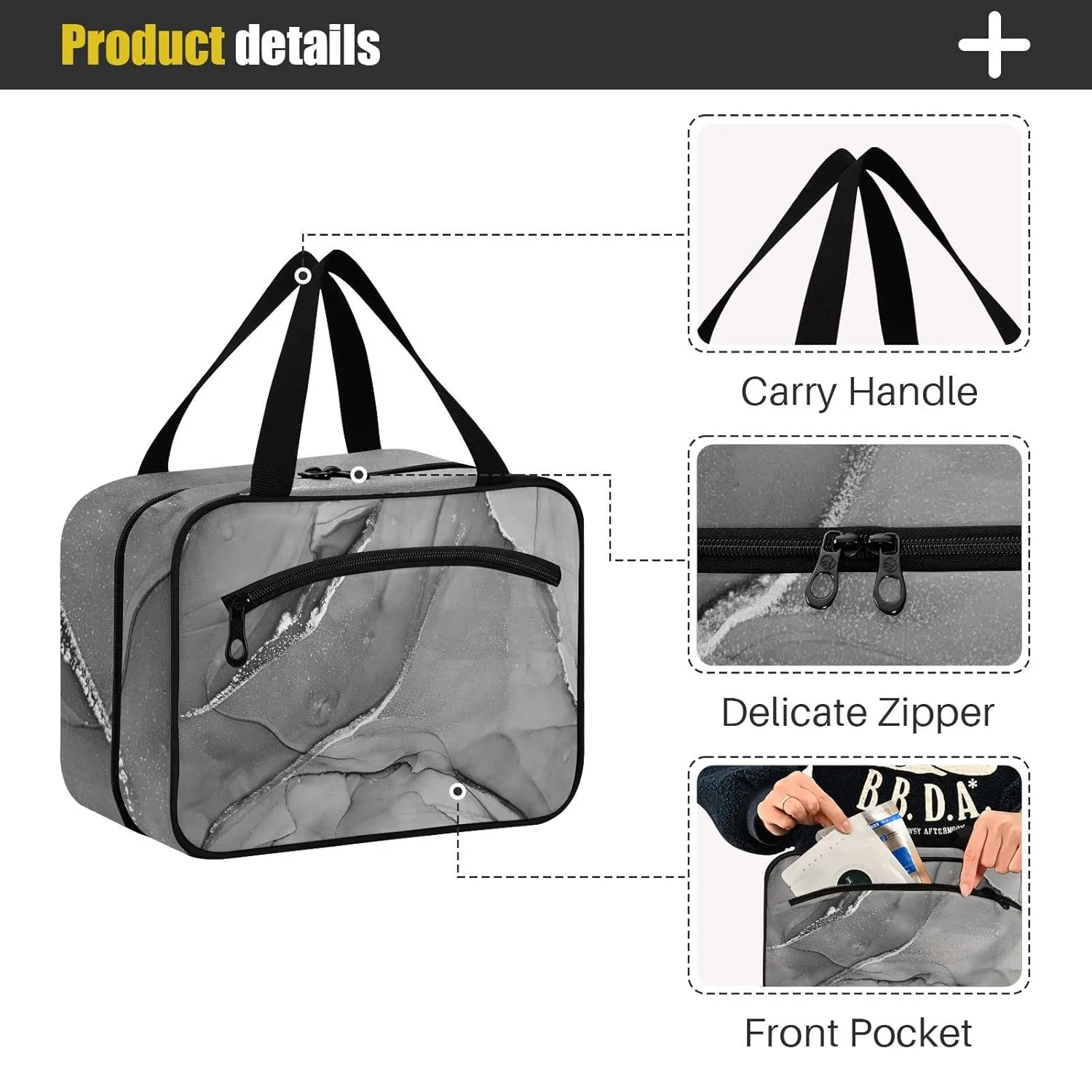 Mixing Acrylic Paints Grey Marble Texture Modern Art 1 PC Hanging Travel Wash bag with Handles, Portable Makeup Organizer Brush Storage Case Portable Travel Cosmetic with Hook M