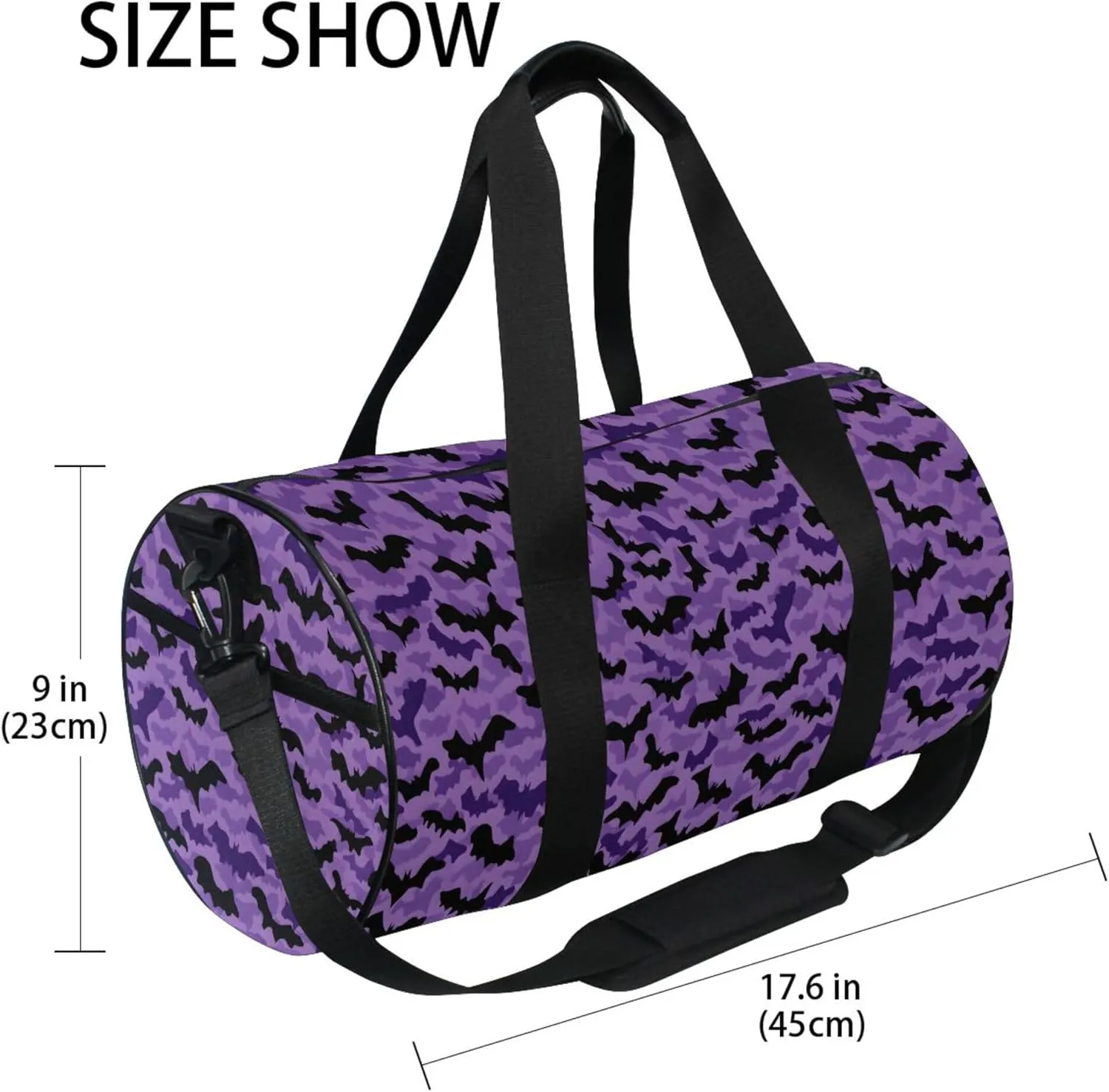 MNSRUU Sports Duffel Bags, Black Moths on A Purple Athletic Gym Bag Overnight Workout Travel Tote Luggage for Men Women Yoga