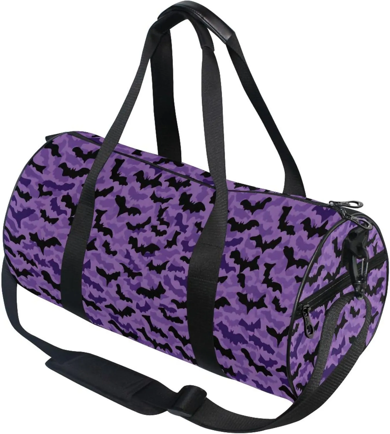 MNSRUU Sports Duffel Bags, Black Moths on A Purple Athletic Gym Bag Overnight Workout Travel Tote Luggage for Men Women Yoga