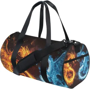 MNSRUU Sports Duffel Bags, Dragons Made Out Of Fire Athletic Gym Bag Overnight Workout Travel Tote Luggage for Men Women Yoga